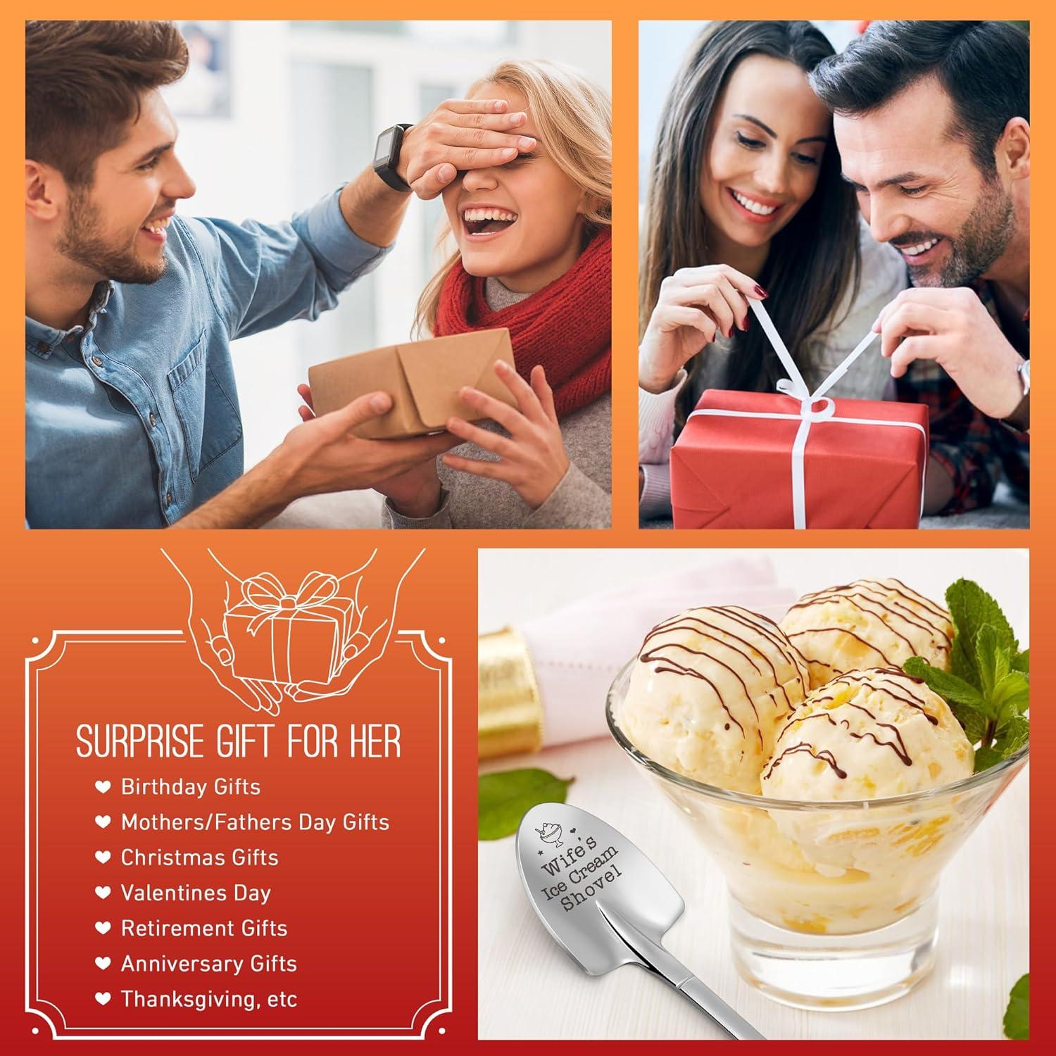 Mothers Day Wife Gift from Husband, Funny Easter Basket Stuffers for Wife Romantic I Love You Anniversary Birthday Gift for Women Mothers Day Wife's Ice Cream Shovel Spoon for Ice Cream Lover