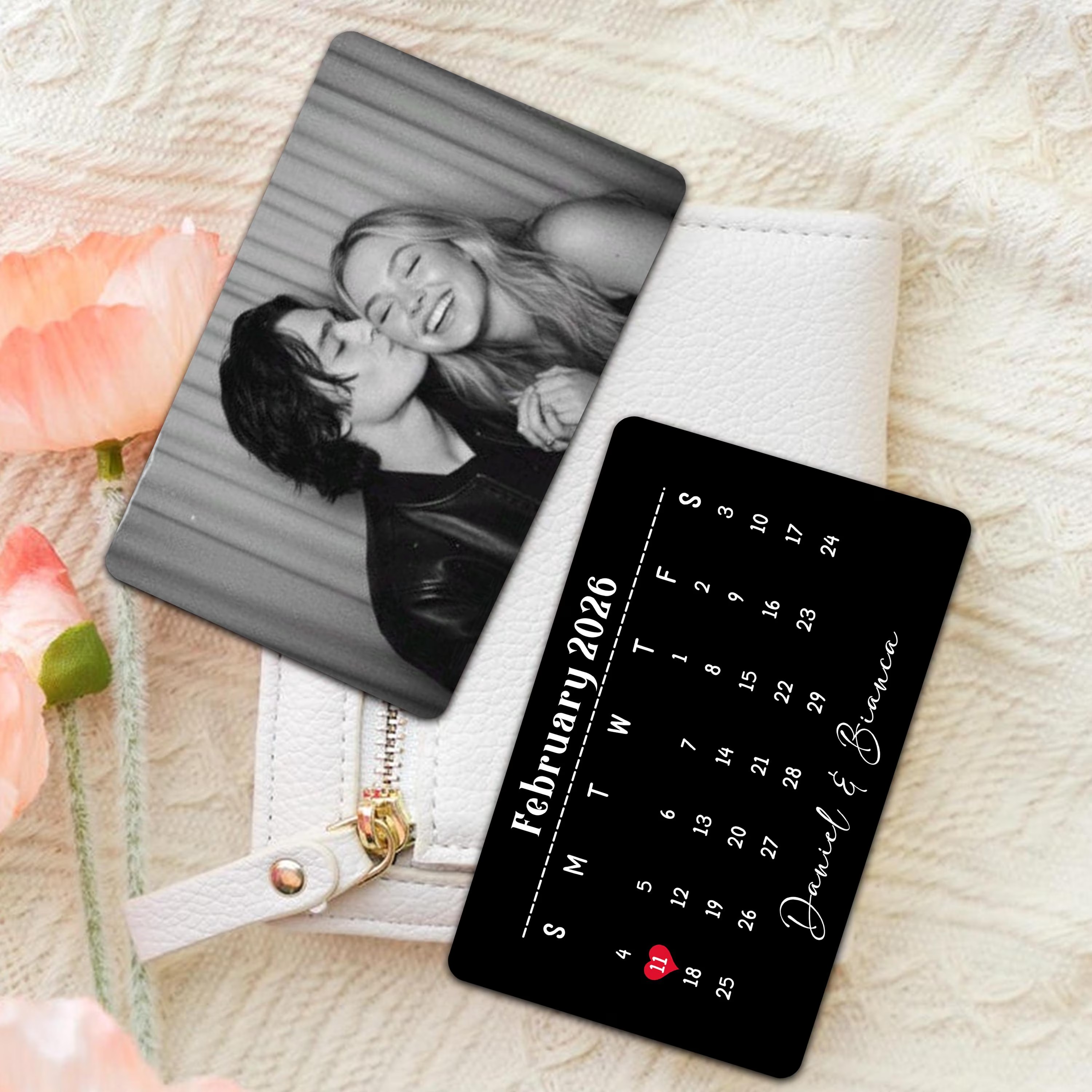 Custom Photo Metal Wallet Card, Personalized Anniversary Gift for Him, Husband Boyfriend Valentines Gift, Calendar Wallet Insert Couple Gift
