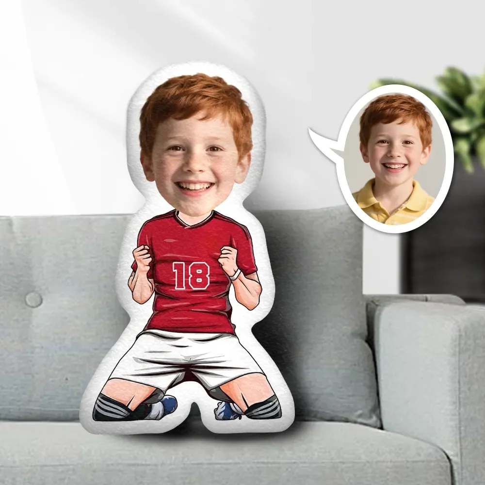 Custom Minime Pillow Red Jersey with White Shorts Fist Pumping Cheer Victory Pose Birthday Children's Day