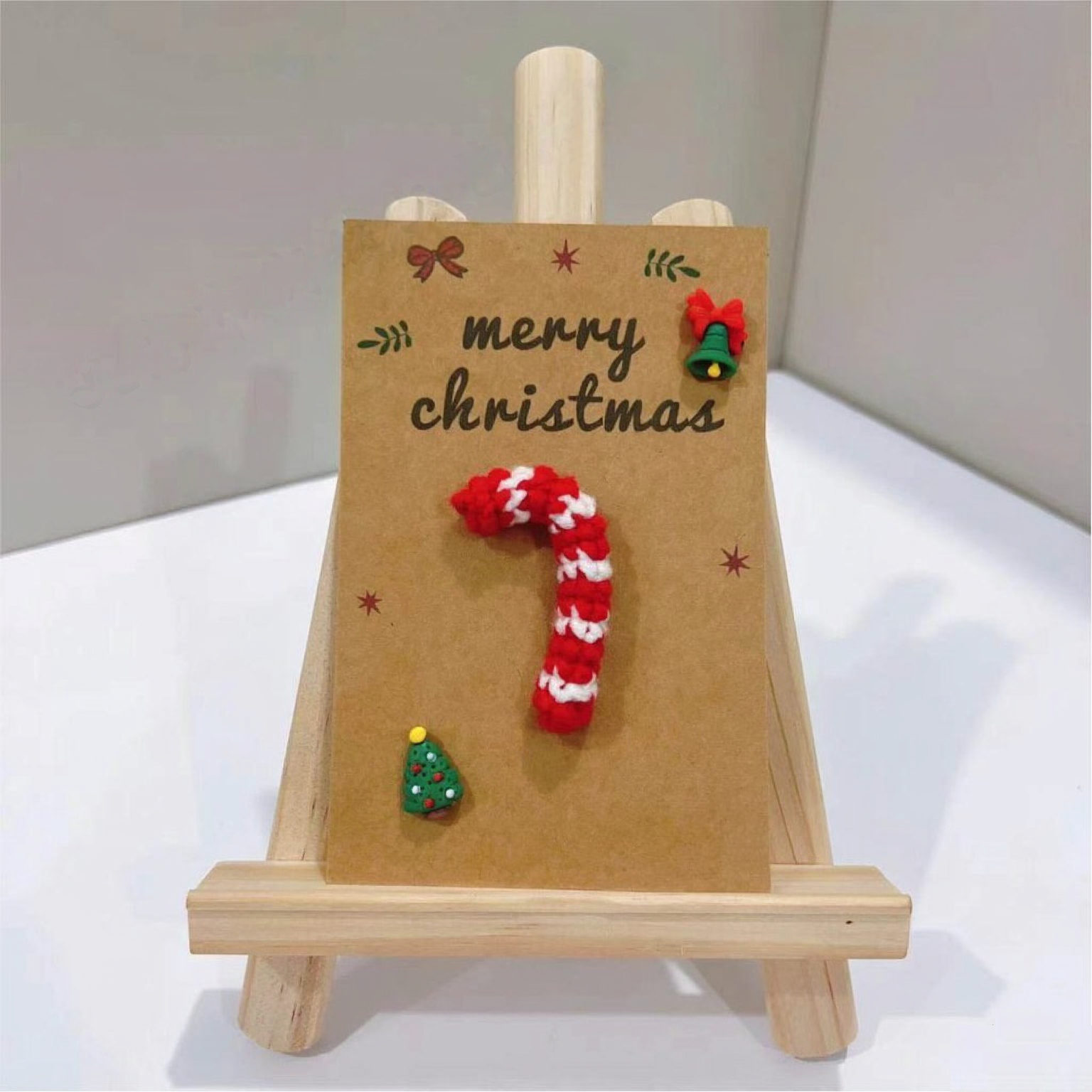 Handmade Crochet Flower Greeting Card Merry Christmas 3D Knitted Floral Card, Romantic Gift for Her