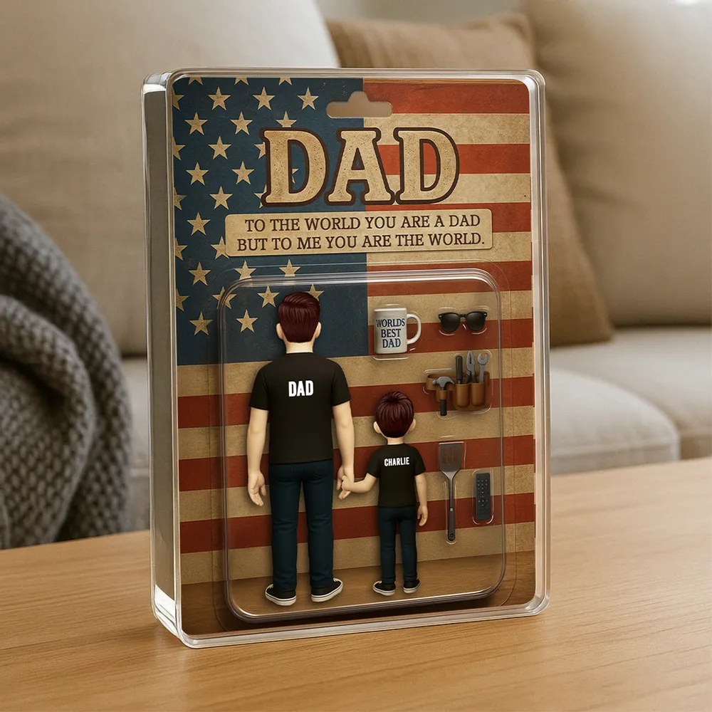 Dad and Kids Back View Custom Figure Personalized Acrylic Block Plaque, Father's Day Gift for Dad or Husband