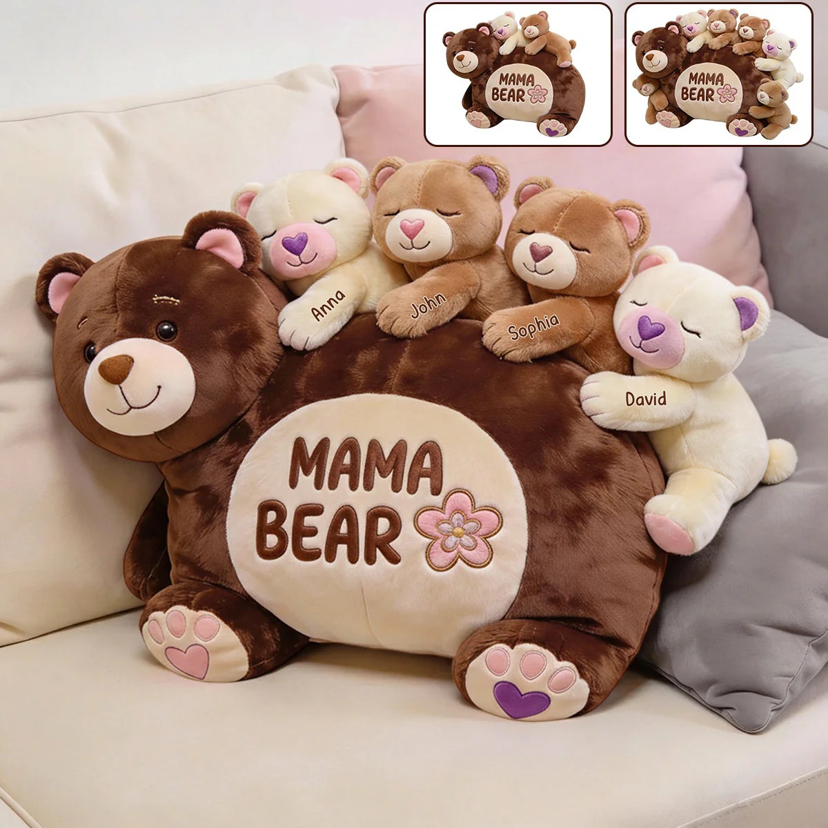 Mama Bear Gift For Mom Grandma - Personalized Mother Faux Fur Shaped Pillow - MyFaceTshirt