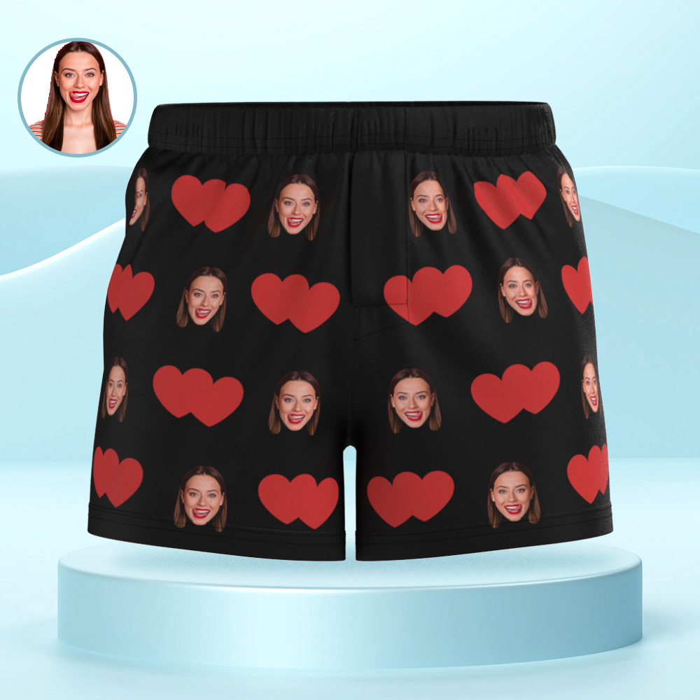 Custom Face Multicolor Boxer Shorts Red Heart Personalized Photo Underwear Gift for Him