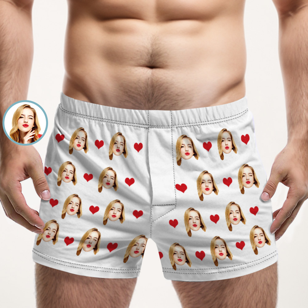Custom Face Multicolor Boxer Shorts Love Hearts Personalized Photo Underwear Gift for Him