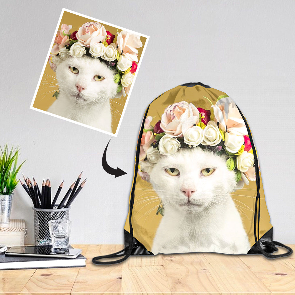 Photo Drawstring Bag Pet Bag For Supplies Drawstring Backpack - MyFaceTshirt
