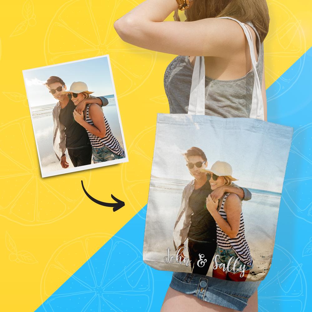 Personalized Photo Shopping Bag, Custom Storage Handbag - MyFaceTshirt