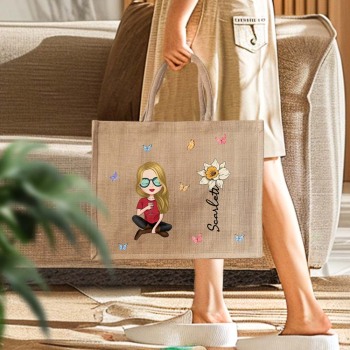Personalized Cartoon Women Girl Birth Flower Jute Tote Bag with Name Wedding Birthday Gift for Her - MyFaceTshirt