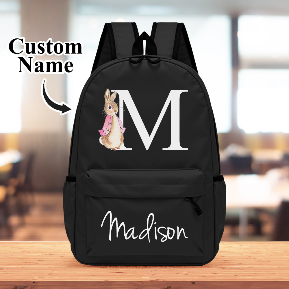 Personalised Name Initial Backpack with Rabbit Design Girls Boys Kids School Bag Back to School Gifts - MyFaceTshirt
