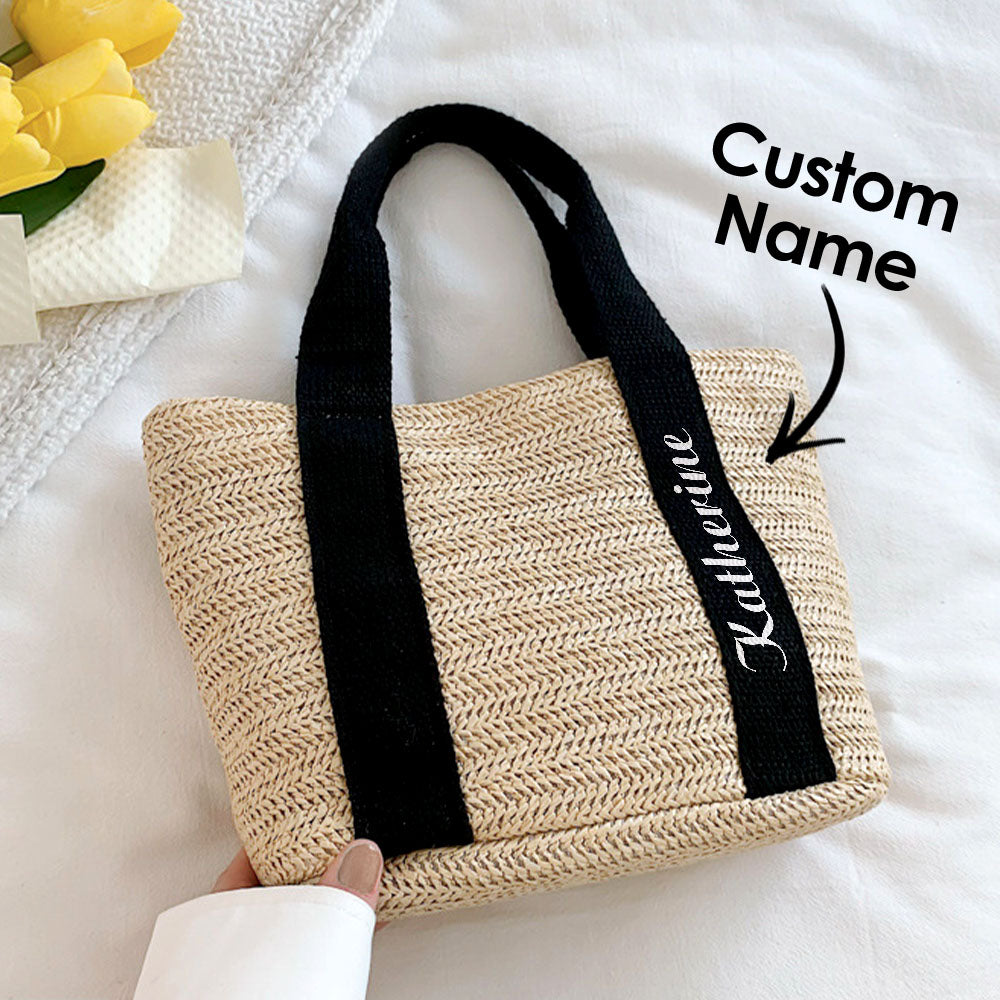 Personalized Beach Straw Bags Custom Tote Bag Bridal Shower Bag Wedding Gift for Bridesmaid Bride - MyFaceTshirt