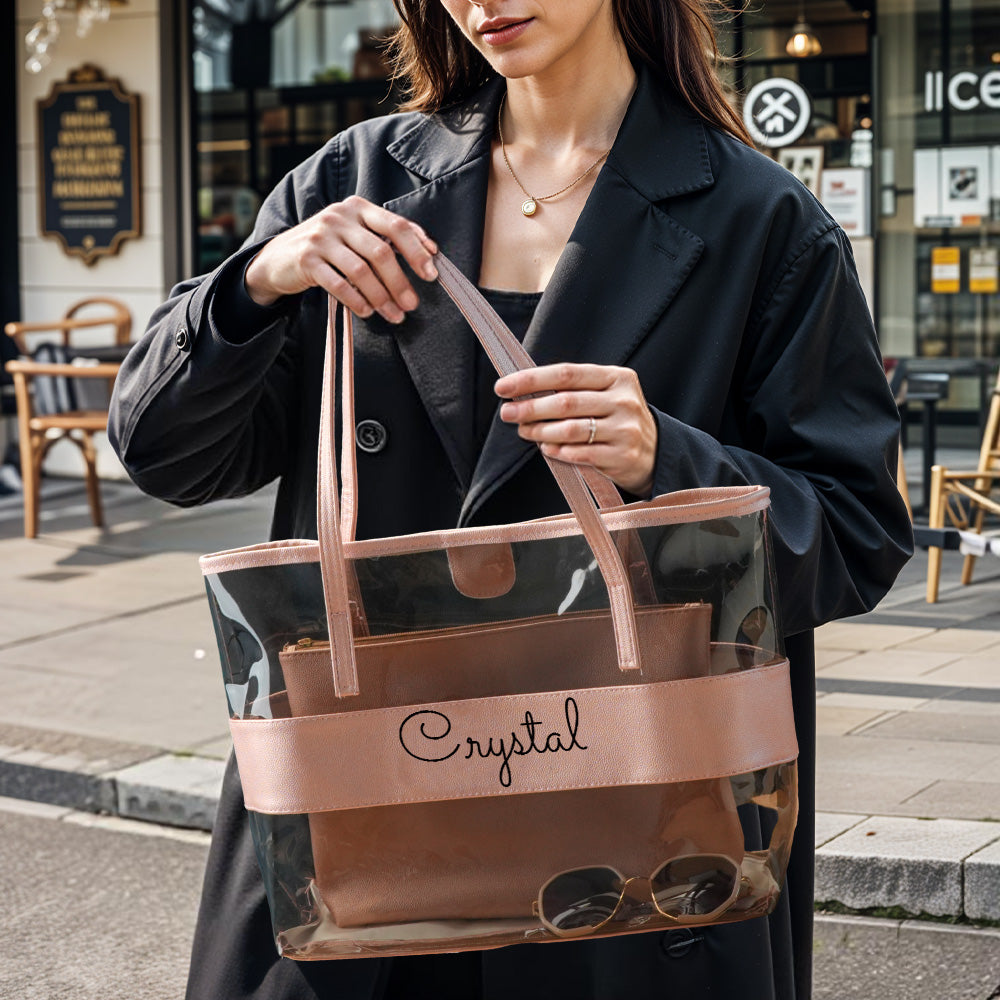 Personalized Name Clear Tote Bag Travel Accessories Birthday Gift for Her - MyFaceTshirt