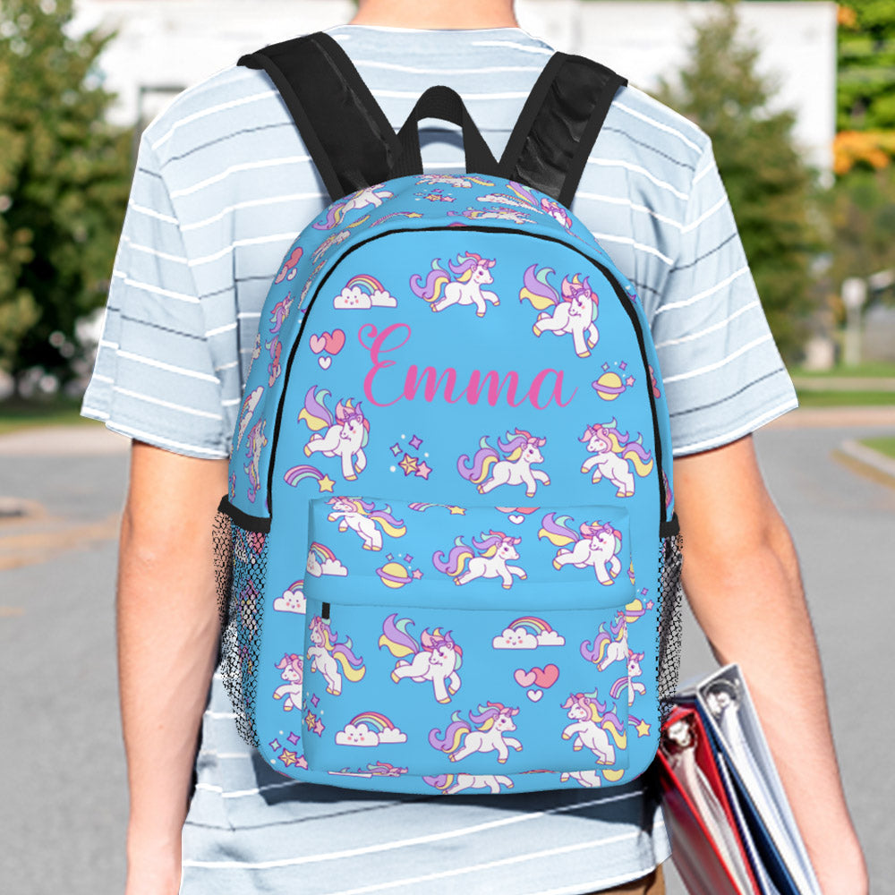 Custom Name Backpack Personalised Unicorn School Bag - MyFaceTshirt