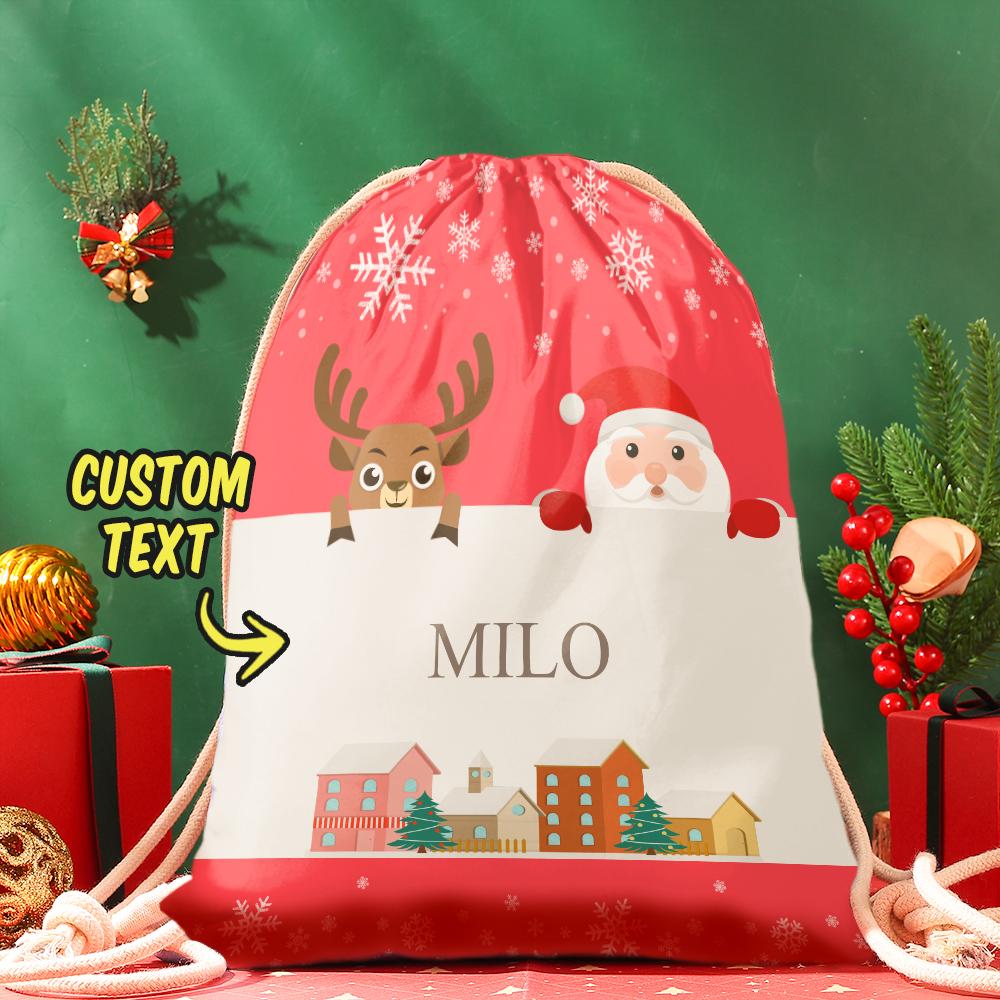Custom Engraved Bag Santa and Elk Christmas Bag Santa's Sack - MyFaceTshirt