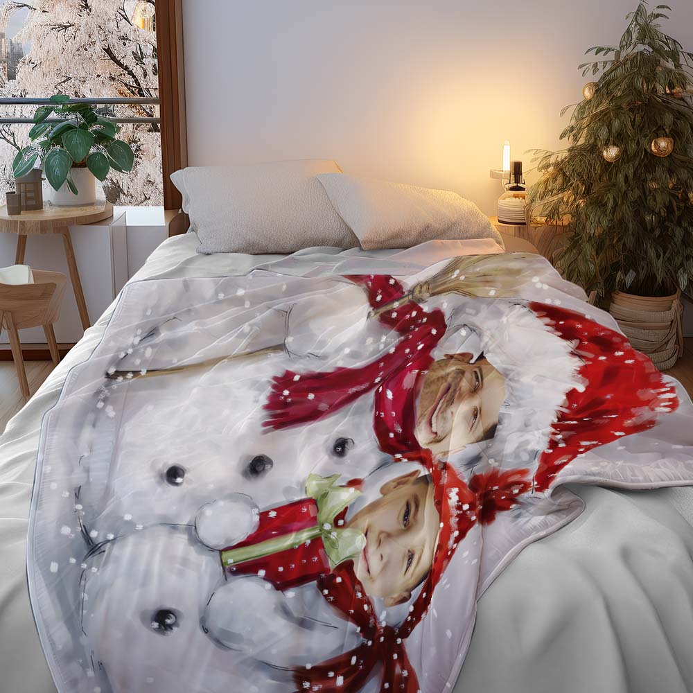 Custom Photo Blankets Custom Christmas Blankets Personalized Photo Fleece Blanket - Family Snowman
