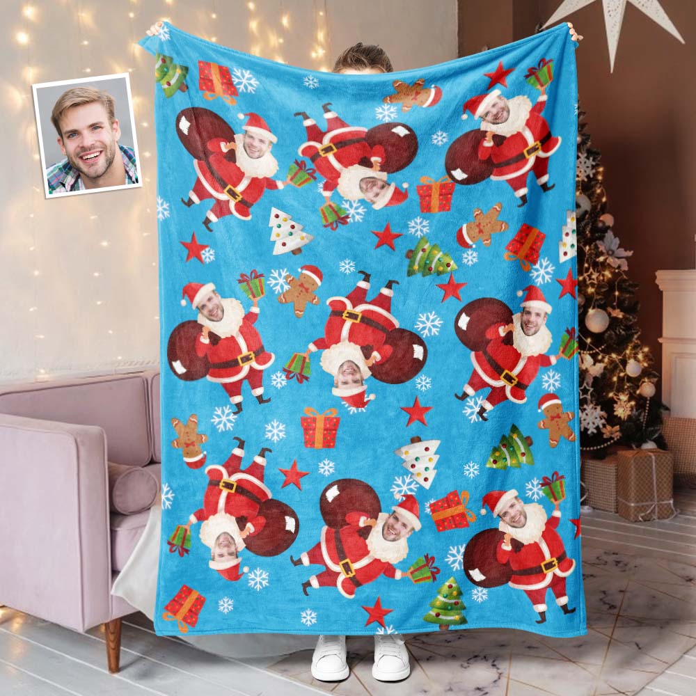 Custom Photo Blankets Custom Christmas Blankets Personalised Photo Fleece Blanket - Santa Claus with Presents
