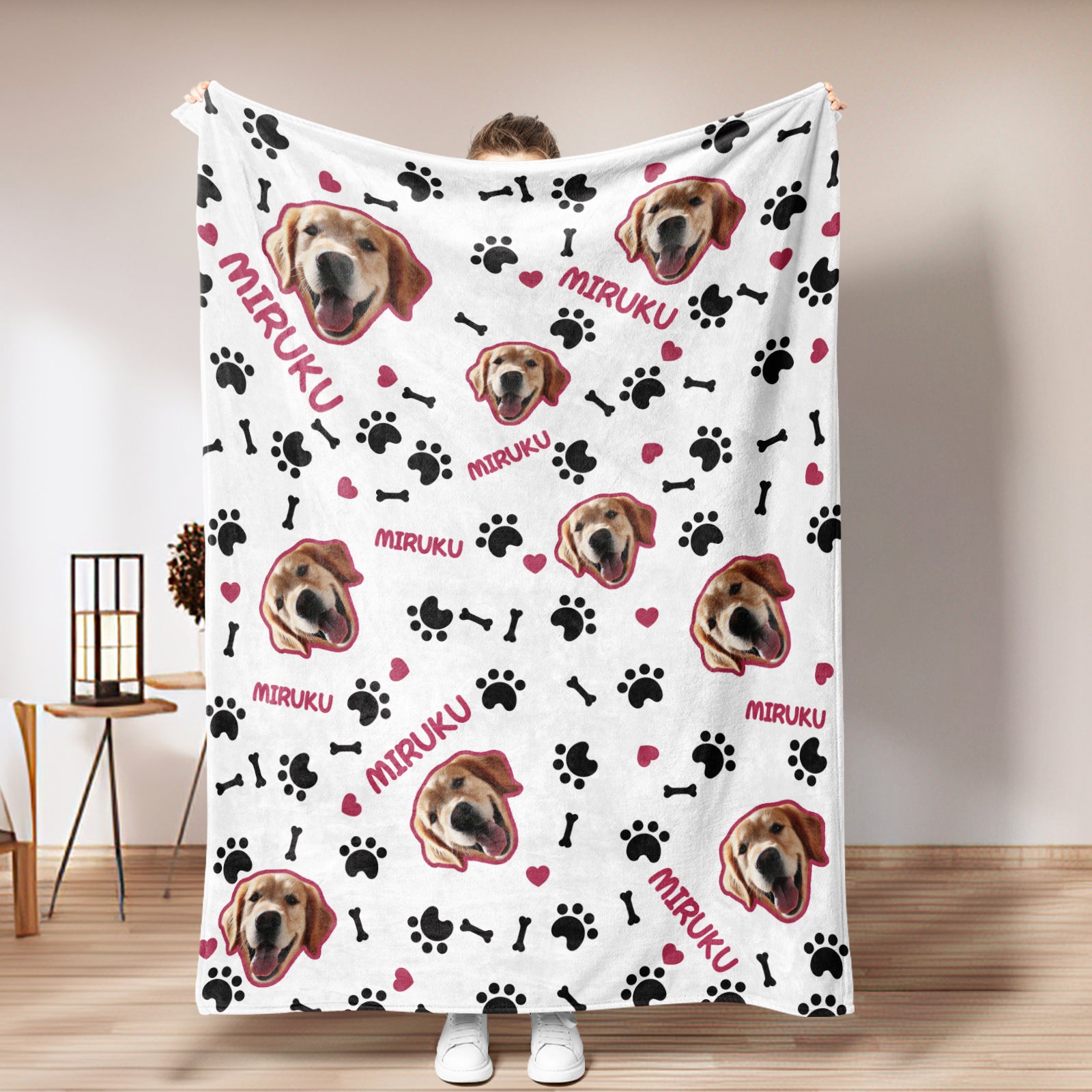 Custom Photo Name Blankets Custom Pet Blankets Personalized Photo Fleece Blanket - Cute Pet Paw