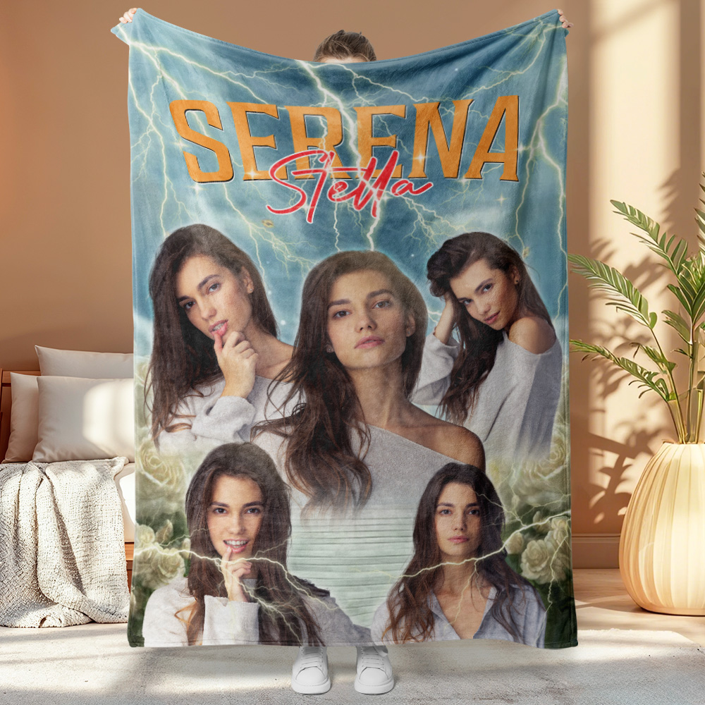 Custom Photo And Add Name With Vintage Style Family Blanket