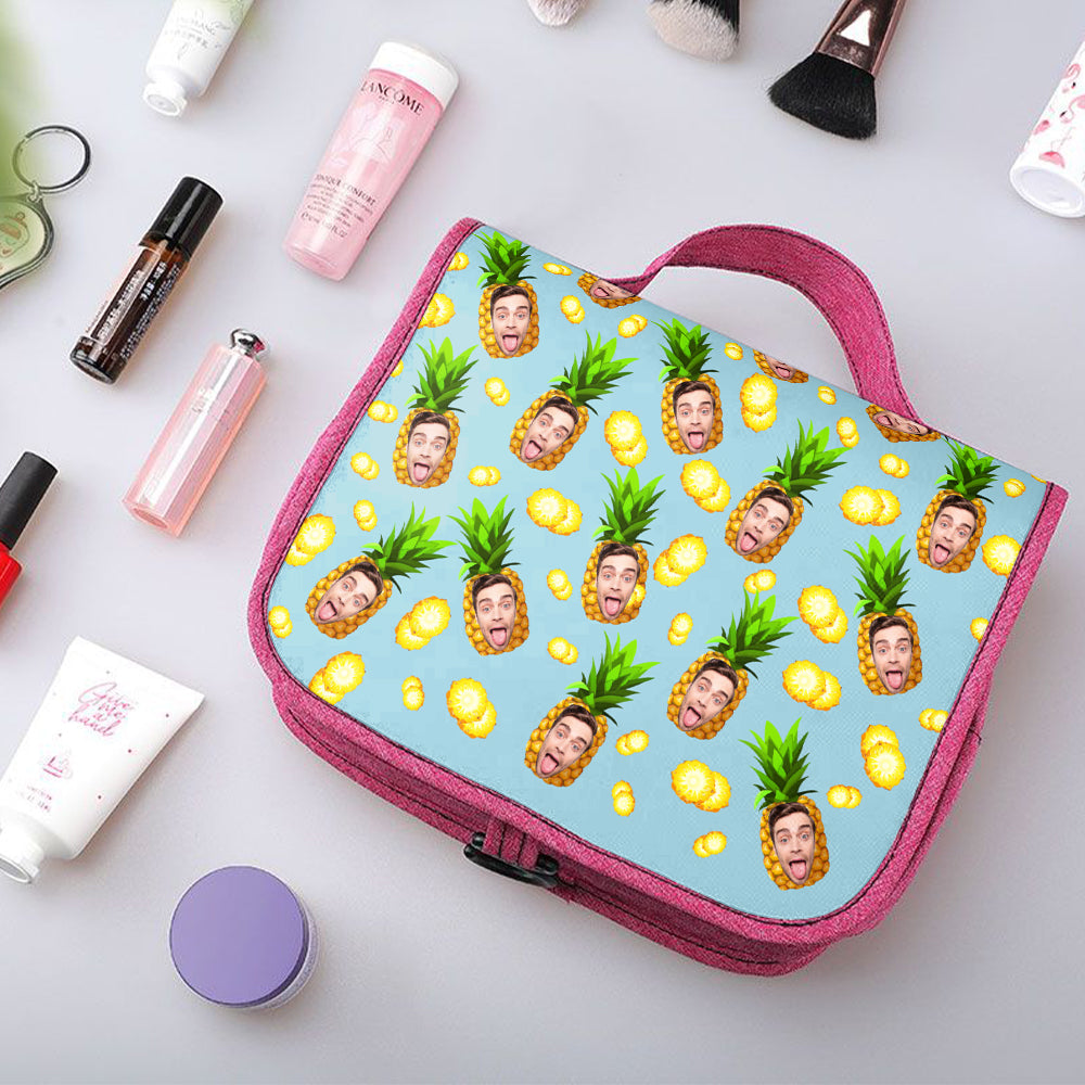 Custom Face Hanging Toiletry Bag Personalized Pineapple Cosmetic Makeup Travel Organizer for Men and Women - MyFaceTshirt