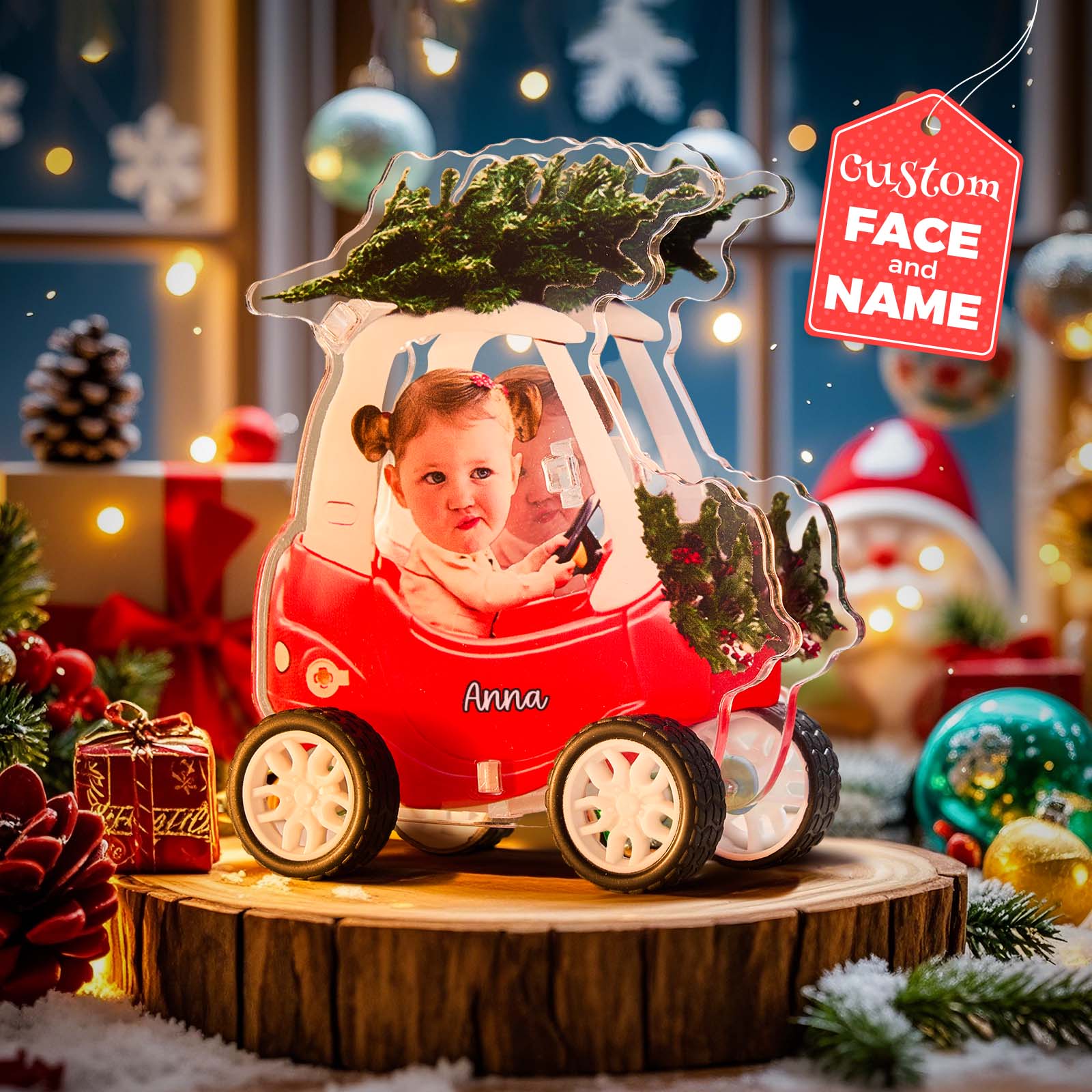 Customized Photo And Engraving Christmas Color Pull-Back Car - MyFaceTshirt