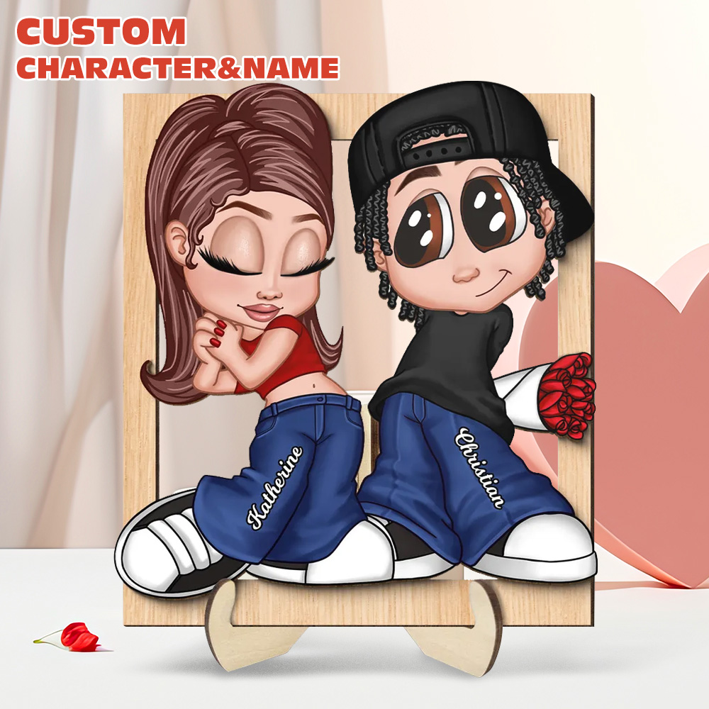 Y2K Personalized Couple Frame 2-layer Wooden Plaque Desk Decor Gift for Him Gift for Her - soufeelus