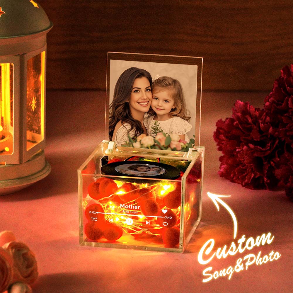 Custom Mini Vinyl Record Player in an Acrylic Box with Custom Name Cover For Mother's Day Gift for Mum - MyFaceTshirt