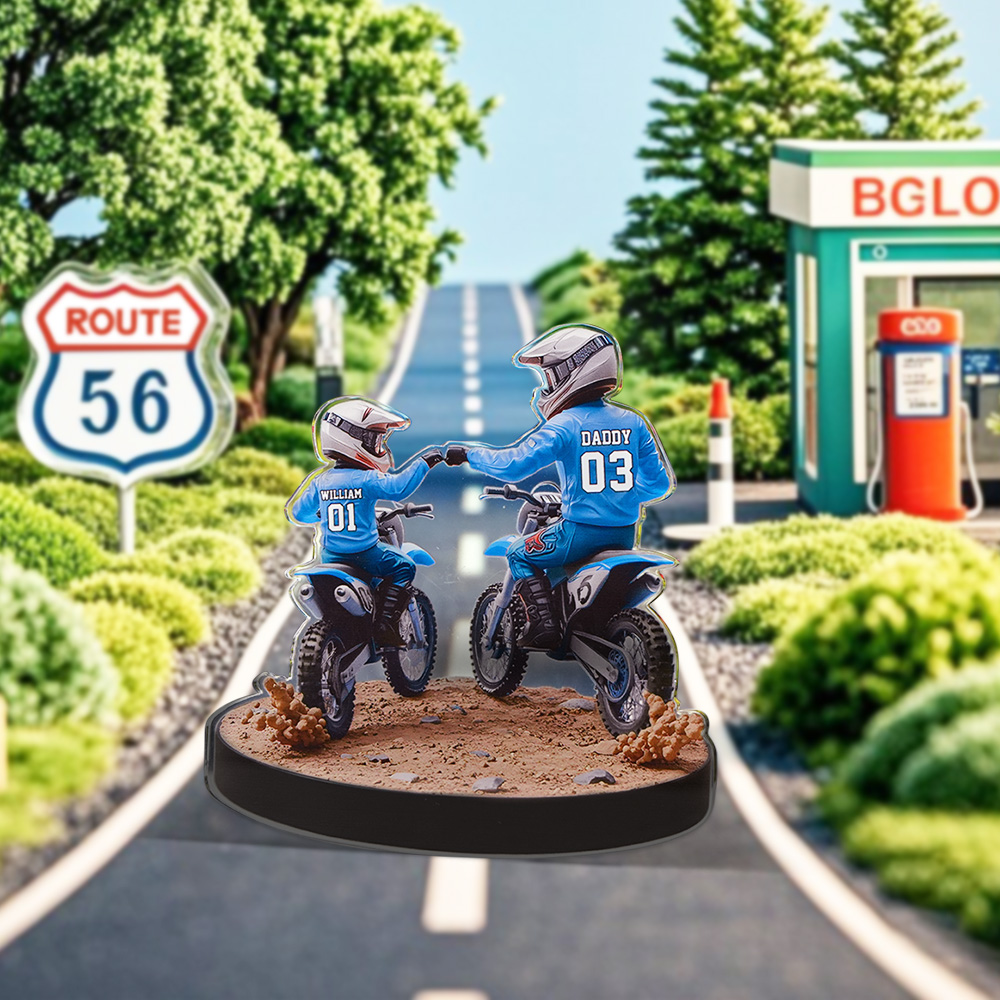 Dirt Bike Dad And Kid - Personalized Dirt Bike Custom Shaped Acrylic Plaque