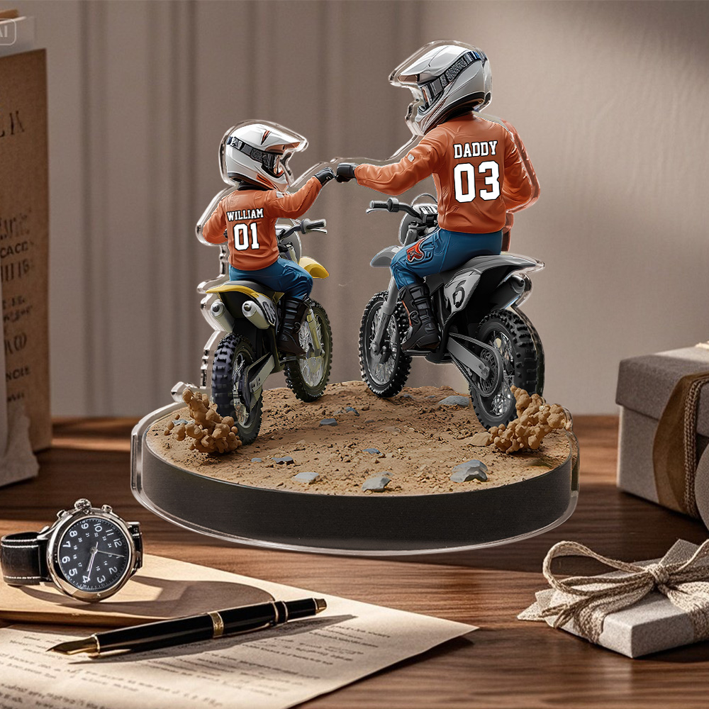 Dirt Bike Dad And Kid - Personalized Dirt Bike Custom Shaped Acrylic Plaque