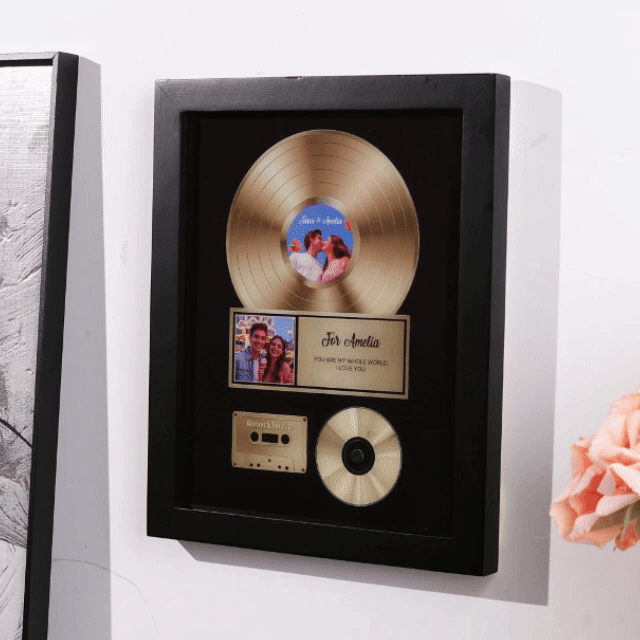 Personalized Golden Record Style Music Decor, Custom Music Photo Name, Custom Photo Music Plaque, Personalized Song Plaque, Click to Play No Phone Needed for Loved Ones