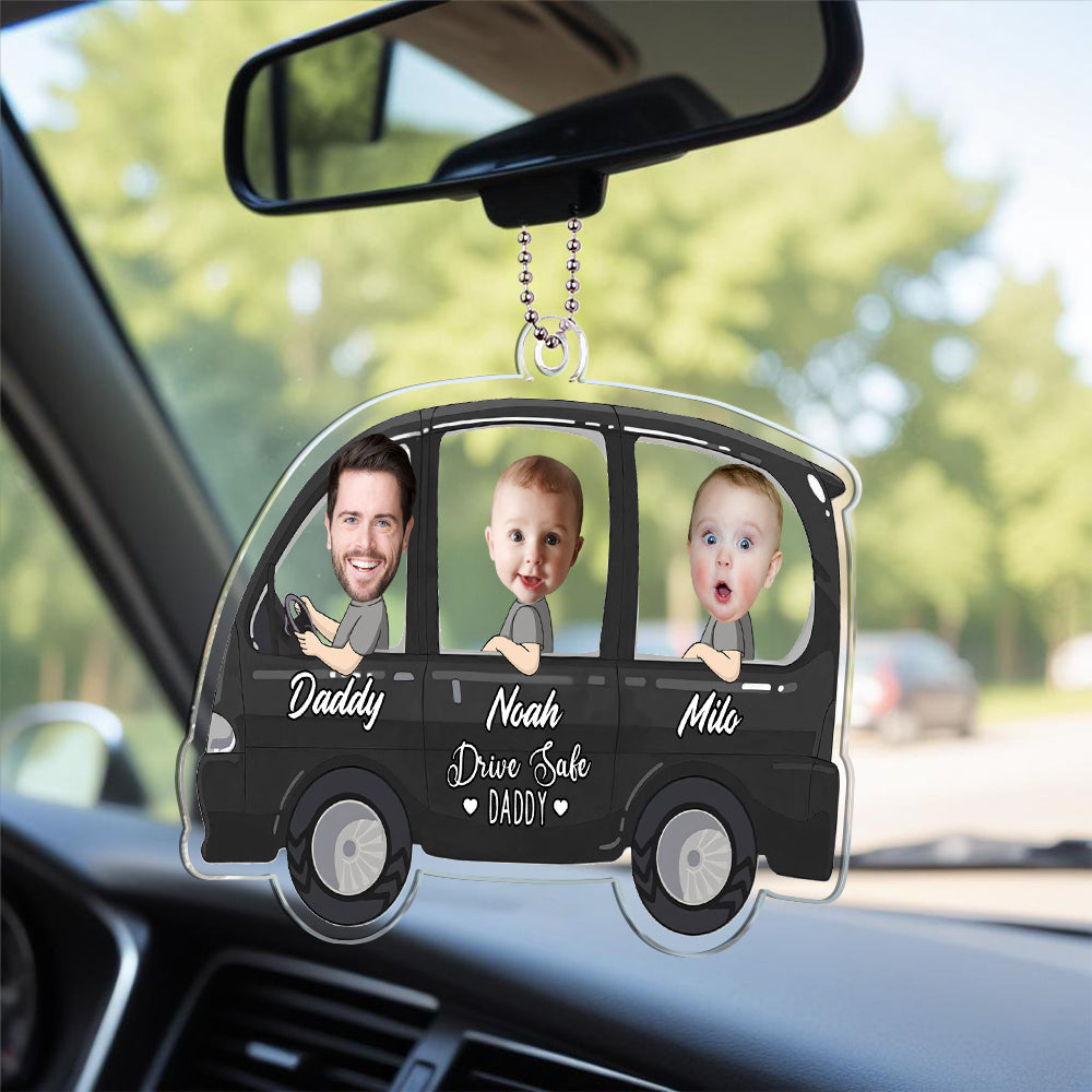 Funny Custom Photo Drive Safe Daddy Ornament For Car, Personalized Birthday Gift Idea for Daddy, Customized Baby Picture Acrylic Hanger - MyFaceTshirt