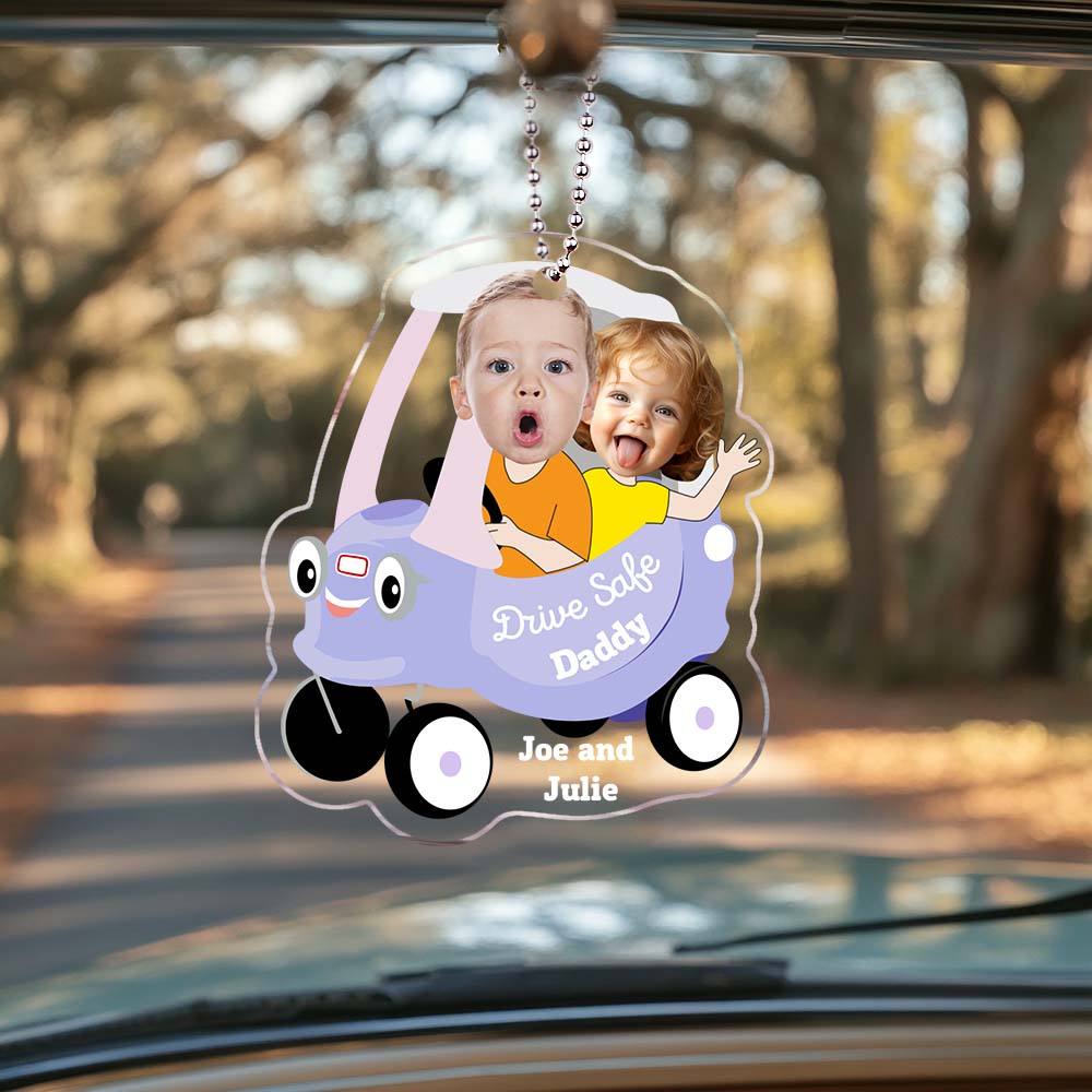 Gifts for Father Kid Face Toy Car Drive Safe Daddy Baby Photo Face Father's Day Gift New Dad Gift 1st Fathers Day Gift For Him Two Photos