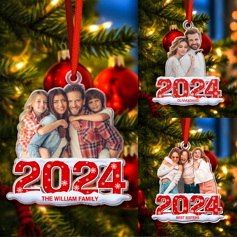 Custom Photo Christmas Ornament 2024 Acrylic Ornament Christmas Gift for Family or Friend - MyFaceTshirt