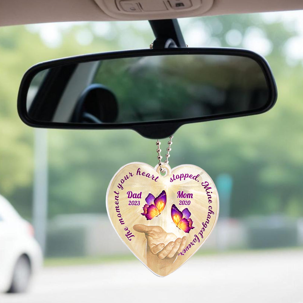 Personalized Butterfly Car Ornament with Name Heart Memorial Ornament Gift - MyFaceTshirt