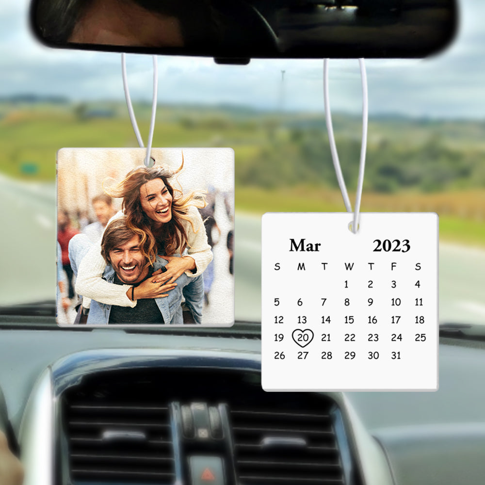 personalized Car Air Freshener with Photo and Calendar Air Freshener Rearview Mirror Ornament Gifts - MyFaceTshirt
