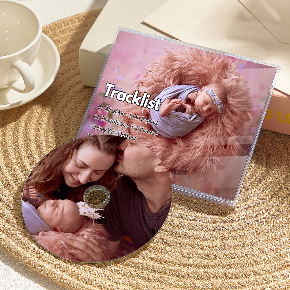 Custom 3 Photos CD Mixtape | Personalized Custom CD Album With 12 Songs to Help Babies Sleep Custom CD & Jewel Case - MyFaceTshirt