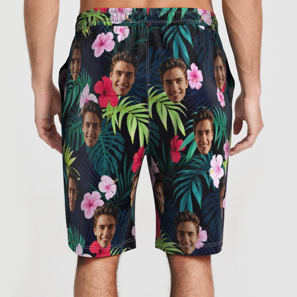Custom Hawaiian Shirt Tropical Floral Hawaiian Trunks All Over Print Face Leaves And Flower Trunks Gift For Him