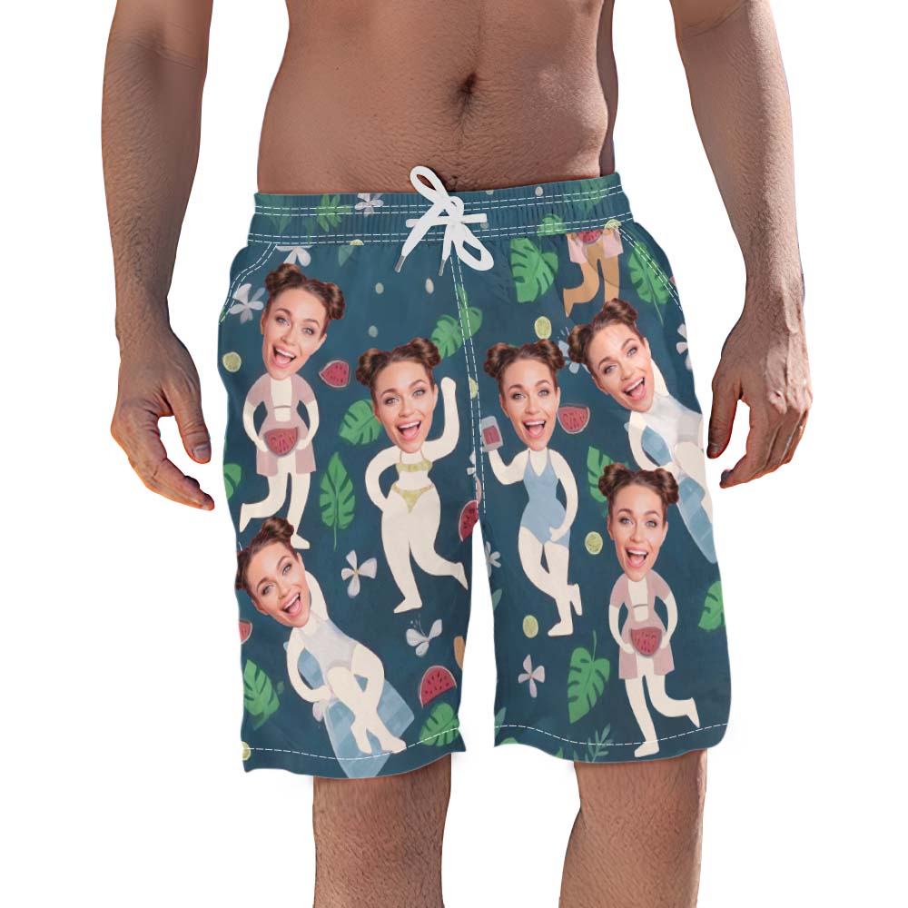 Custom Face Swim Shorts Personalized Beach  Swim Trunk Photo Trip Vacation Bachelor Party Gift For Him