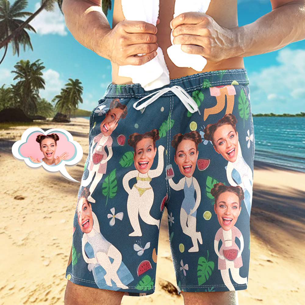 Custom Face Swim Shorts Personalized Beach  Swim Trunk Photo Trip Vacation Bachelor Party Gift For Him