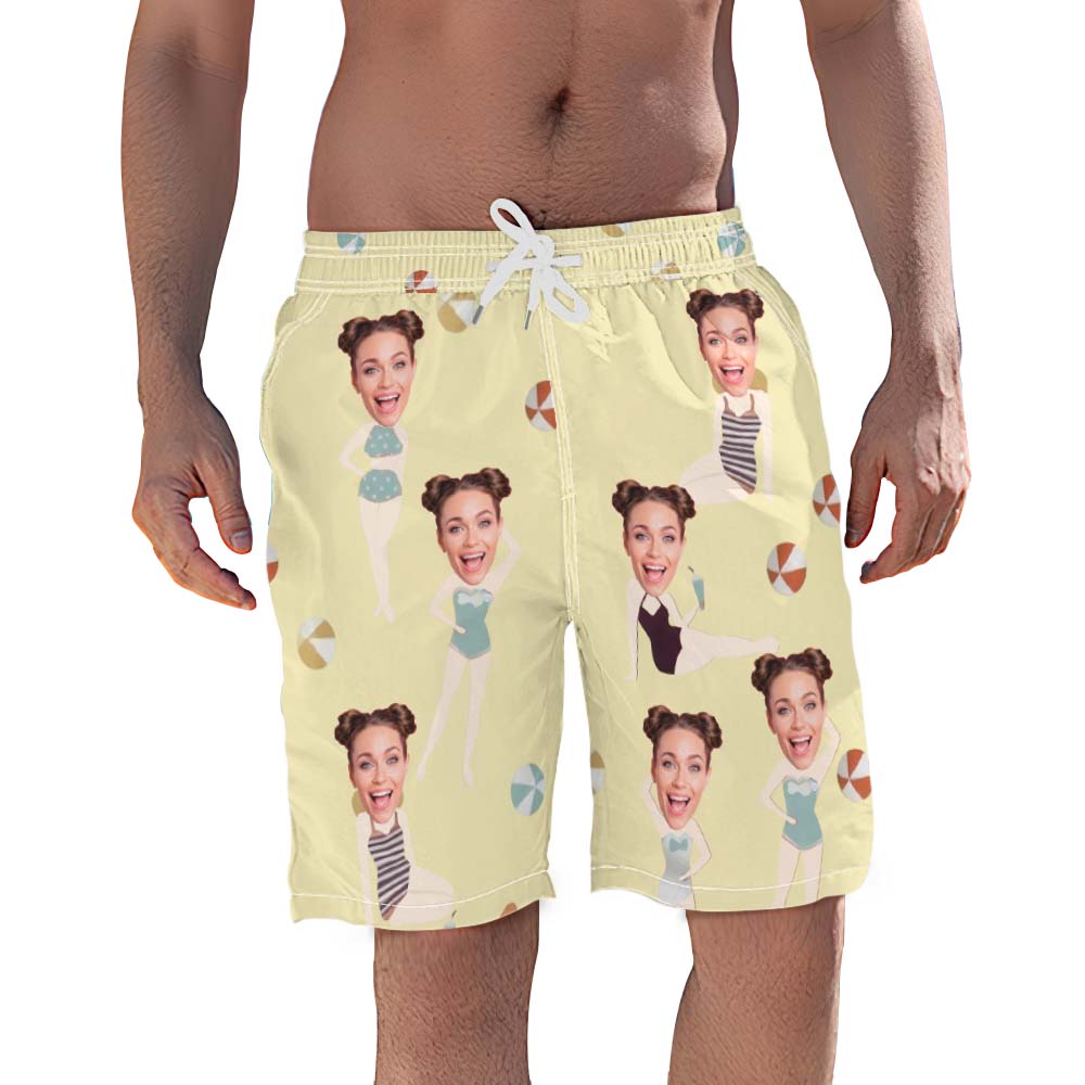 Custom Face Swim Shorts Personalized Beach  Swim Trunk Photo Trip Vacation Bachelor Party Gift For Him