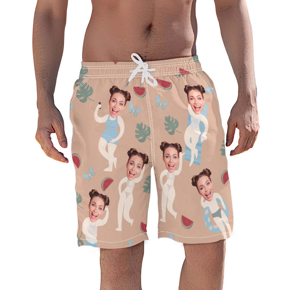 Custom Face Swim Shorts Personalized Beach  Swim Trunk Photo Trip Vacation Bachelor Party Gift For Him