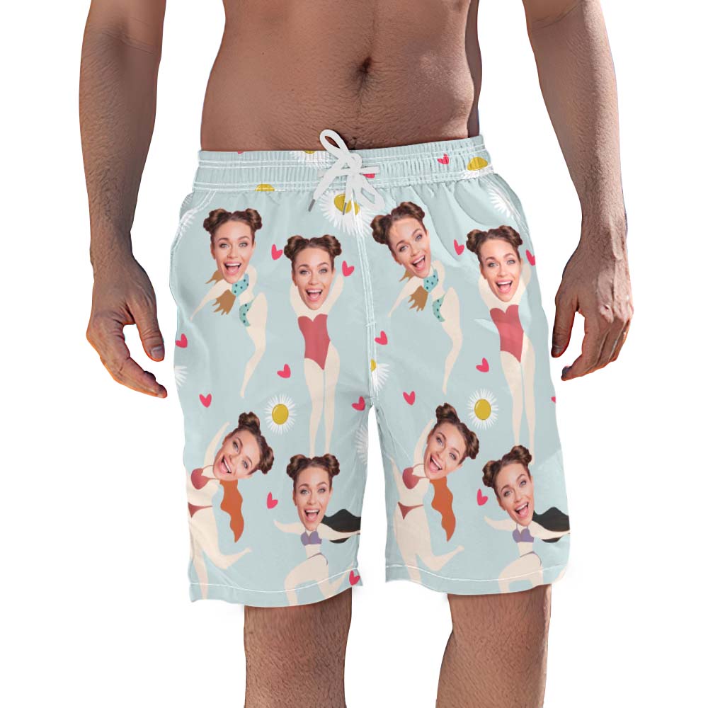 Custom Face Swim Shorts Personalized Beach  Swim Trunk Photo Trip Vacation Bachelor Party Gift For Him