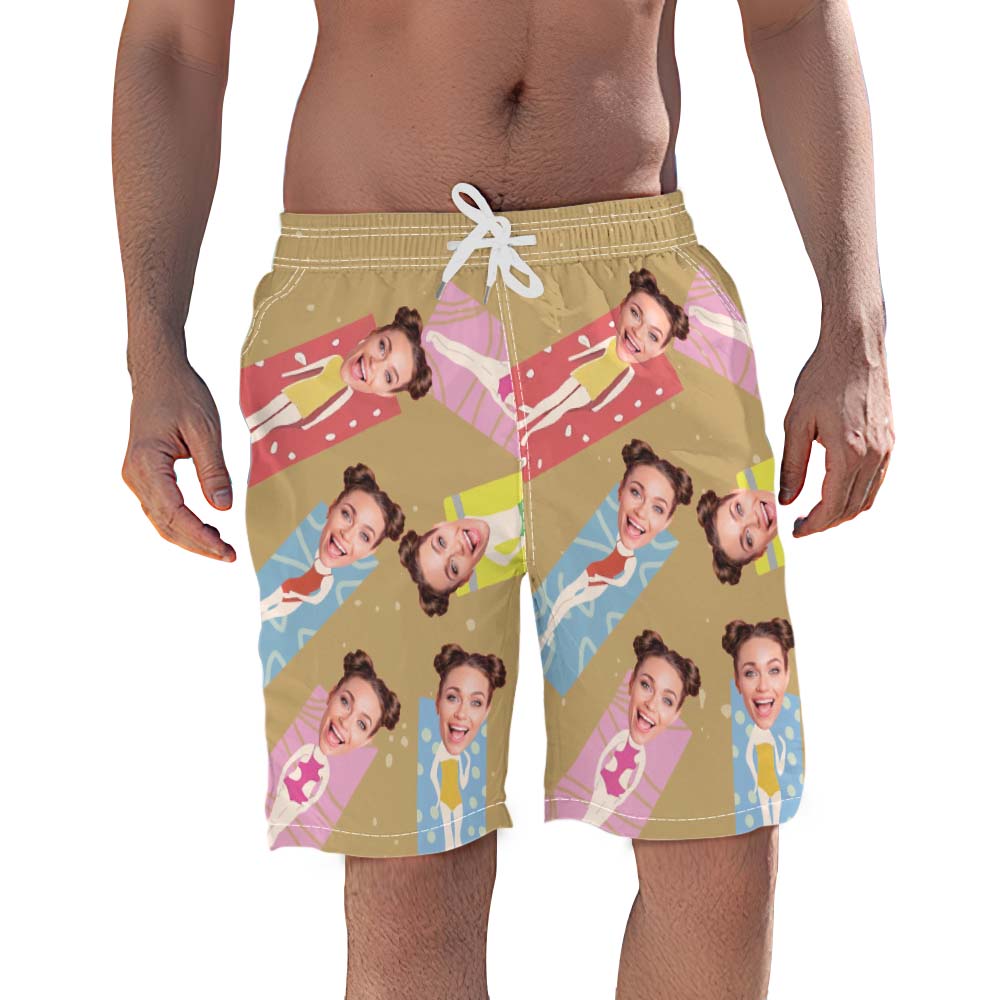 Custom Face Swim Shorts Personalized Beach  Swim Trunk Photo Trip Vacation Bachelor Party Gift For Him