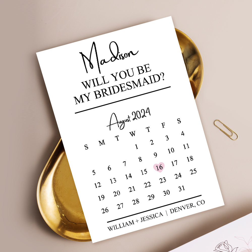 Personalized Bridesmaid Proposal Calendar Card Will You Be My Bridesmaid Wedding Date Card - MyFaceTshirt