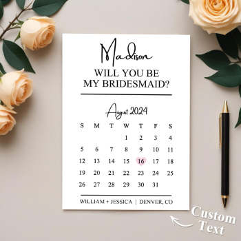 Personalized Bridesmaid Proposal Calendar Card Will You Be My Bridesmaid Wedding Date Card - MyFaceTshirt