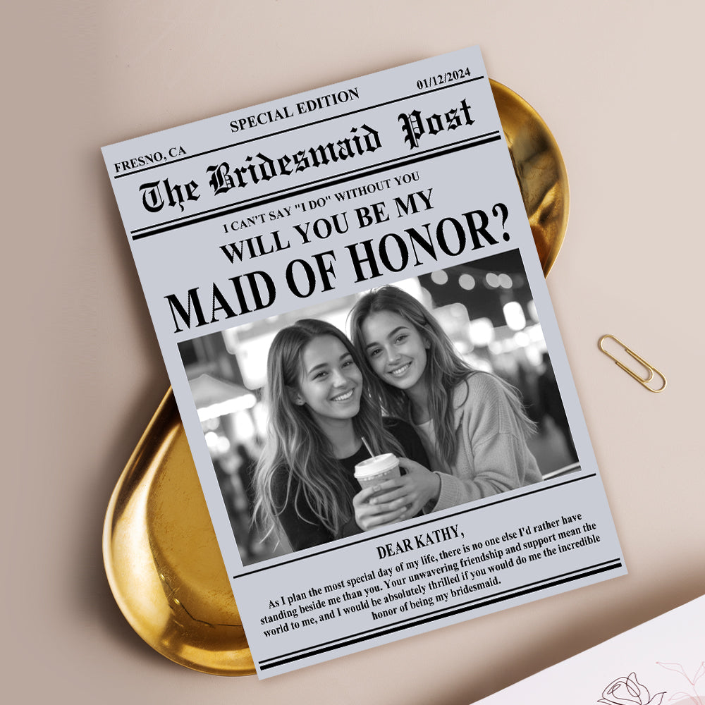 Personalized Bridesmaid Proposal Newspaper Card Maid of Honor Proposal Card - MyFaceTshirt