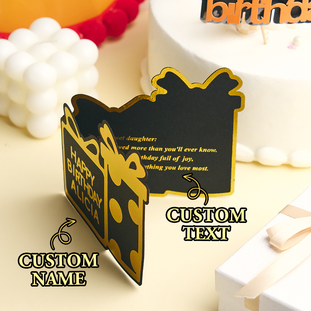 Custom Name Birthday Card Personalized Text Black Gold Card