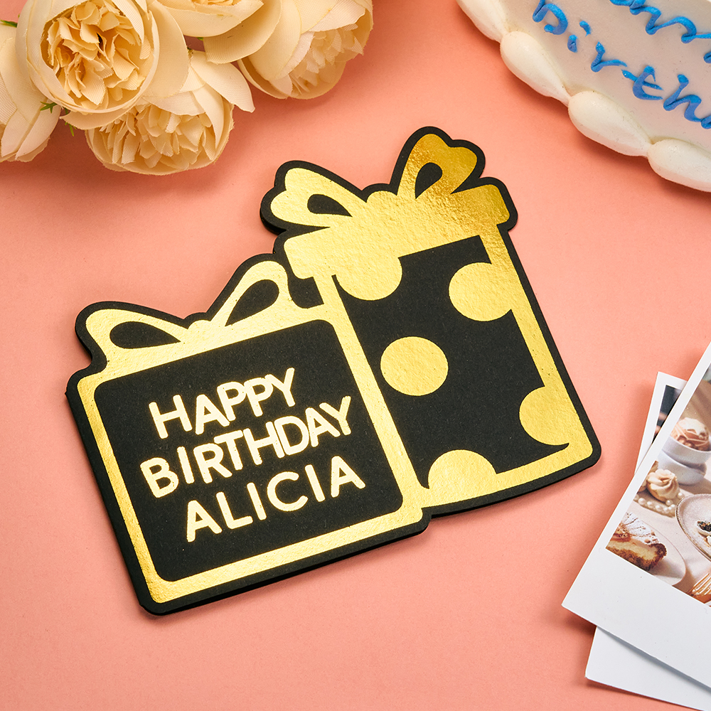 Custom Name Birthday Card Personalized Text Black Gold Card