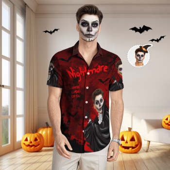 Custom Face Hawaiian Shirt Men's All Over Print Halloween Aloha Shirt Gift - Nightmare vampire
