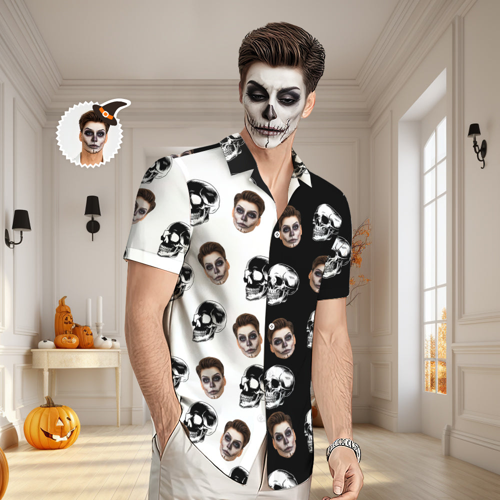 Custom Face Hawaiian Shirt Men's All Over Print Halloween Aloha Shirt Gift - Skulls