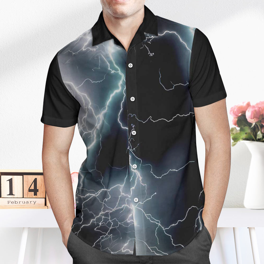 Custom Photo and Text Hawaiian Shirts Personalized Photo Gift Men's Vintage Personality Lightning Shirts Valentines Day Gift