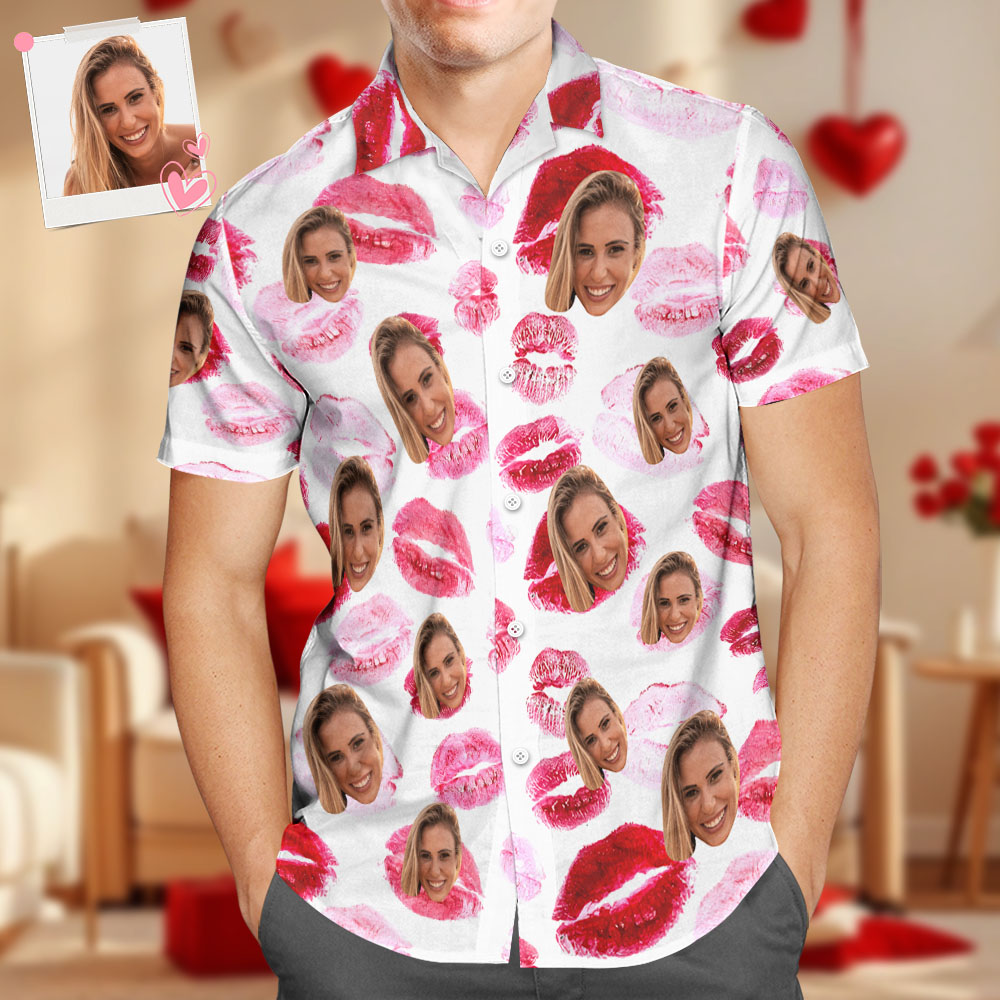 Custom Face Hawaiian Shirt All Over Print Personalized Shirt - Red lips