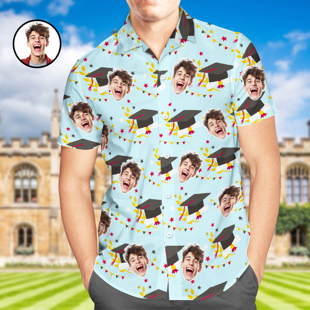 Custom Men's Hawaiian Shirt with Face and Name Personalized Graduation Party Aloha Shirts - MyHawaiianShirts
